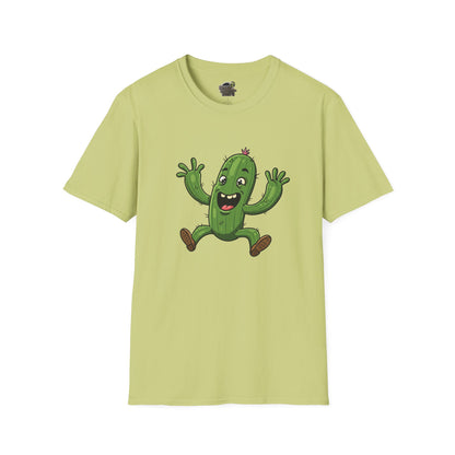 Happy Jumping Cactus T-Shirt: Dynamic & Joyful Organic Cotton Tee | Cactus Mania Pistachio