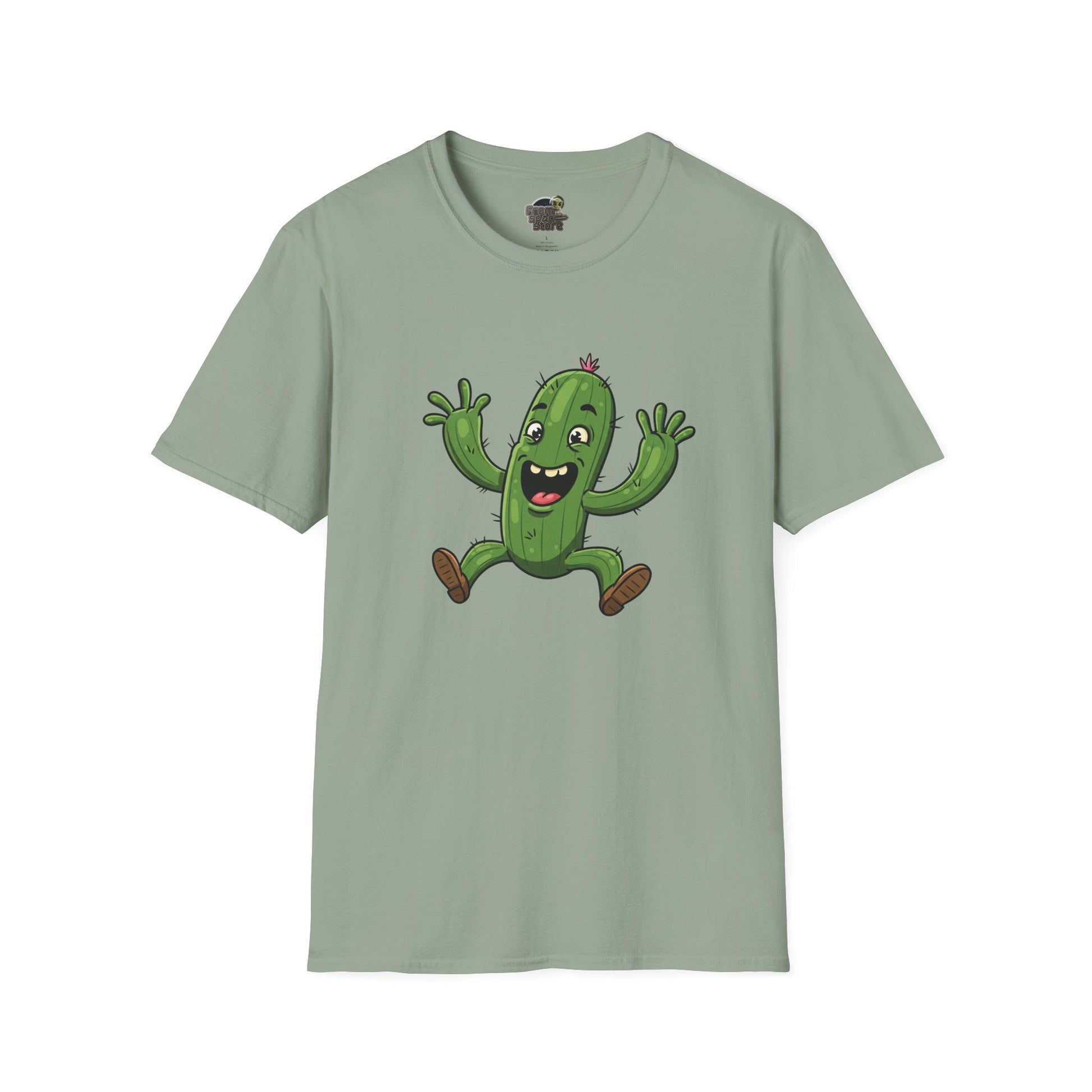 Happy Jumping Cactus T-Shirt: Dynamic & Joyful Organic Cotton Tee | Cactus Mania Sage