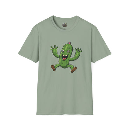 Happy Jumping Cactus T-Shirt: Dynamic & Joyful Organic Cotton Tee | Cactus Mania Sage