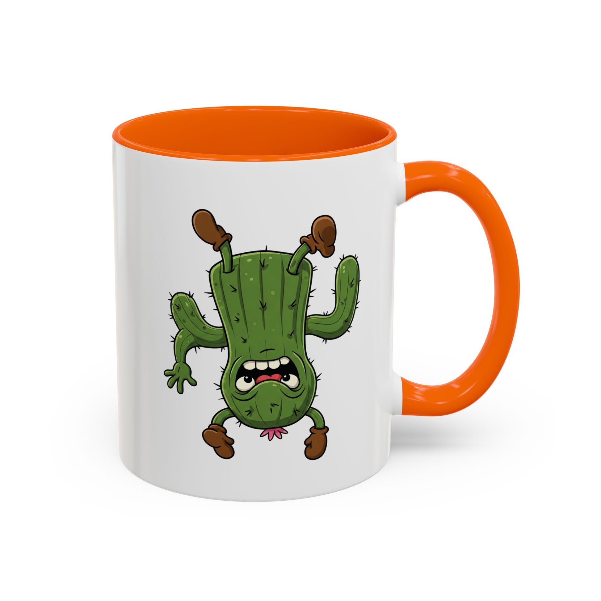 Cactus Mania Shocked Cactus Mug - Upside Down Fun Ceramic Cup 11oz Orange