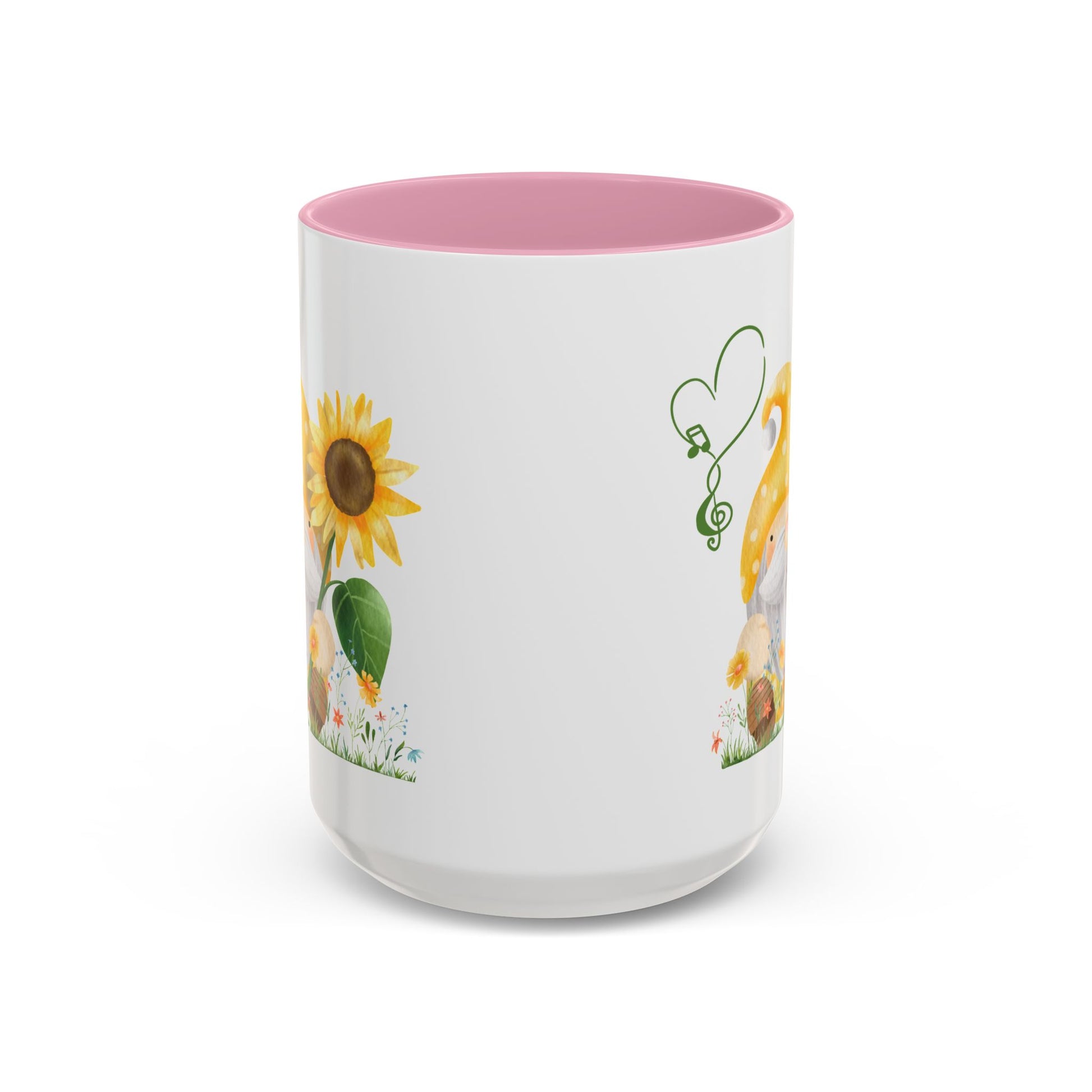 Mystical Gnome & Sunny Sunflower Mug - Your Garden's Secret Charm | Ceramic Coffee & Tea Cup (11oz/15oz) 15oz Pink