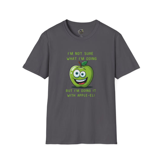 Apple-El t-shirt: Funny Smiling Apple Positive Tee Charcoal