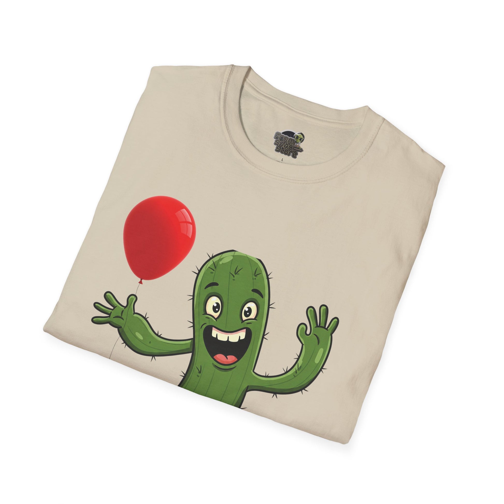 Cactus Mania T-Shirt: Cheerful Cactus with Balloon | Organic Cotton Unisex Tee