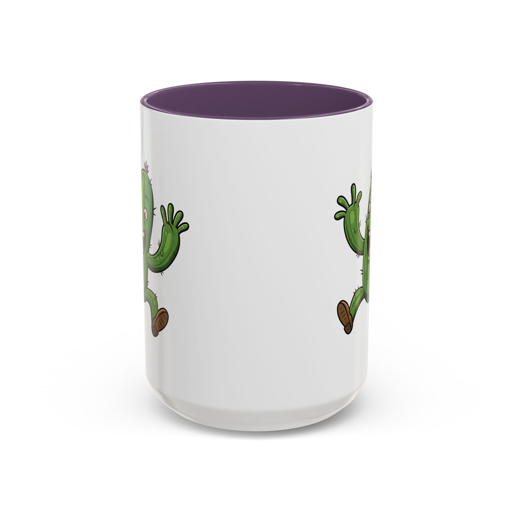 Cactus Mania Happy Jumping Cactus Mug - Cheerful Ceramic Coffee Cup 15oz Purple