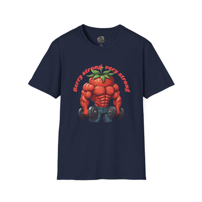Berry Strong t-shirt: Funny Strawberry Bodybuilder Tee Navy