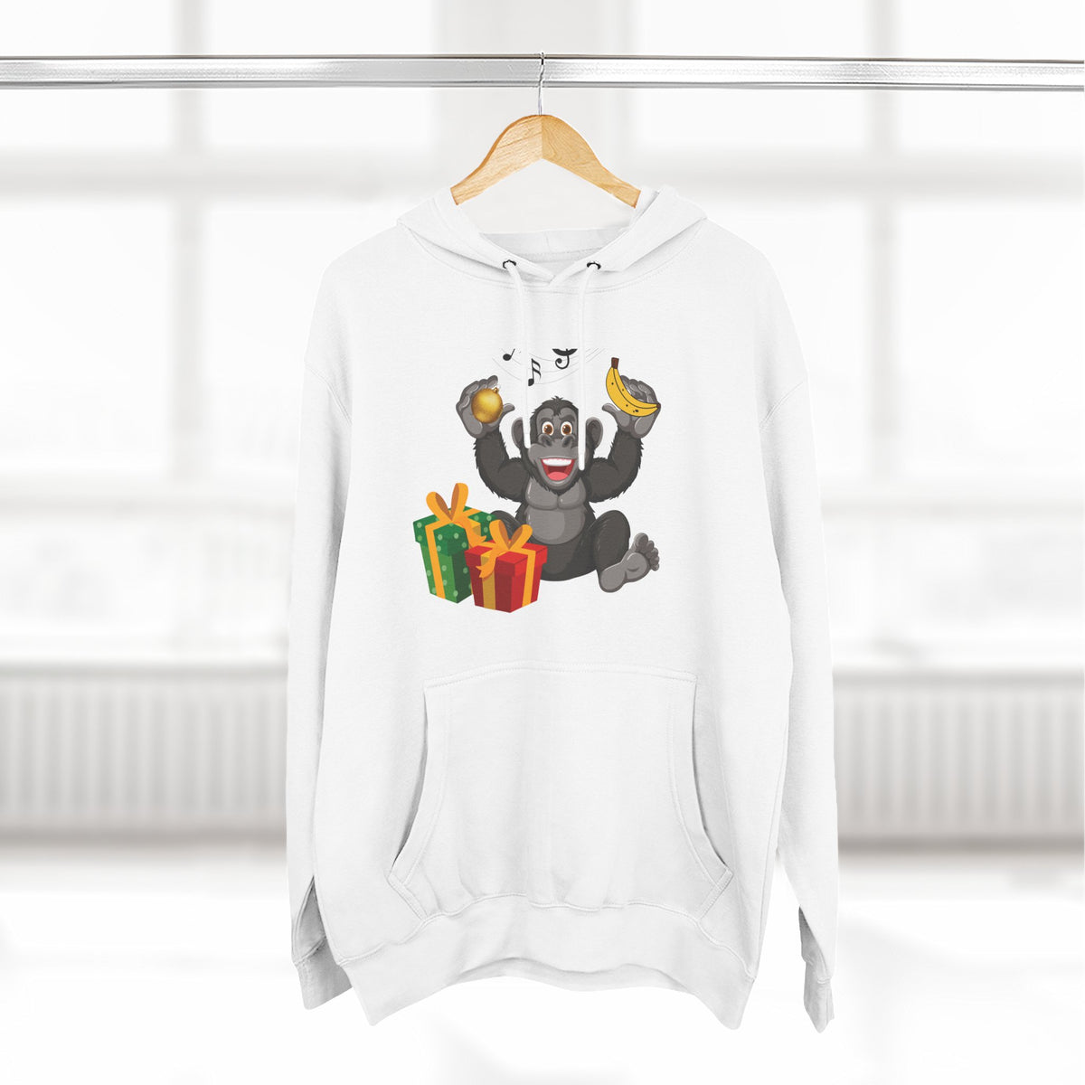 Three-Panel Fleece Hoodie - jingle bells banana gorilla