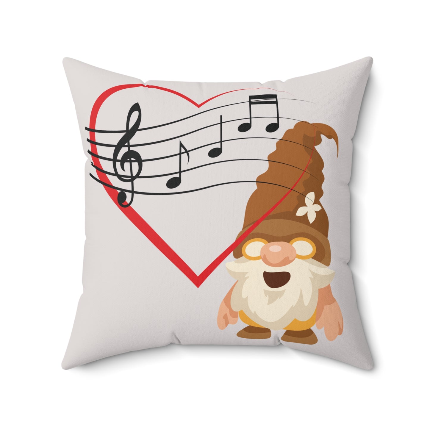 Crimson Love – Red Heart & Treble Clef Gnome Pillow