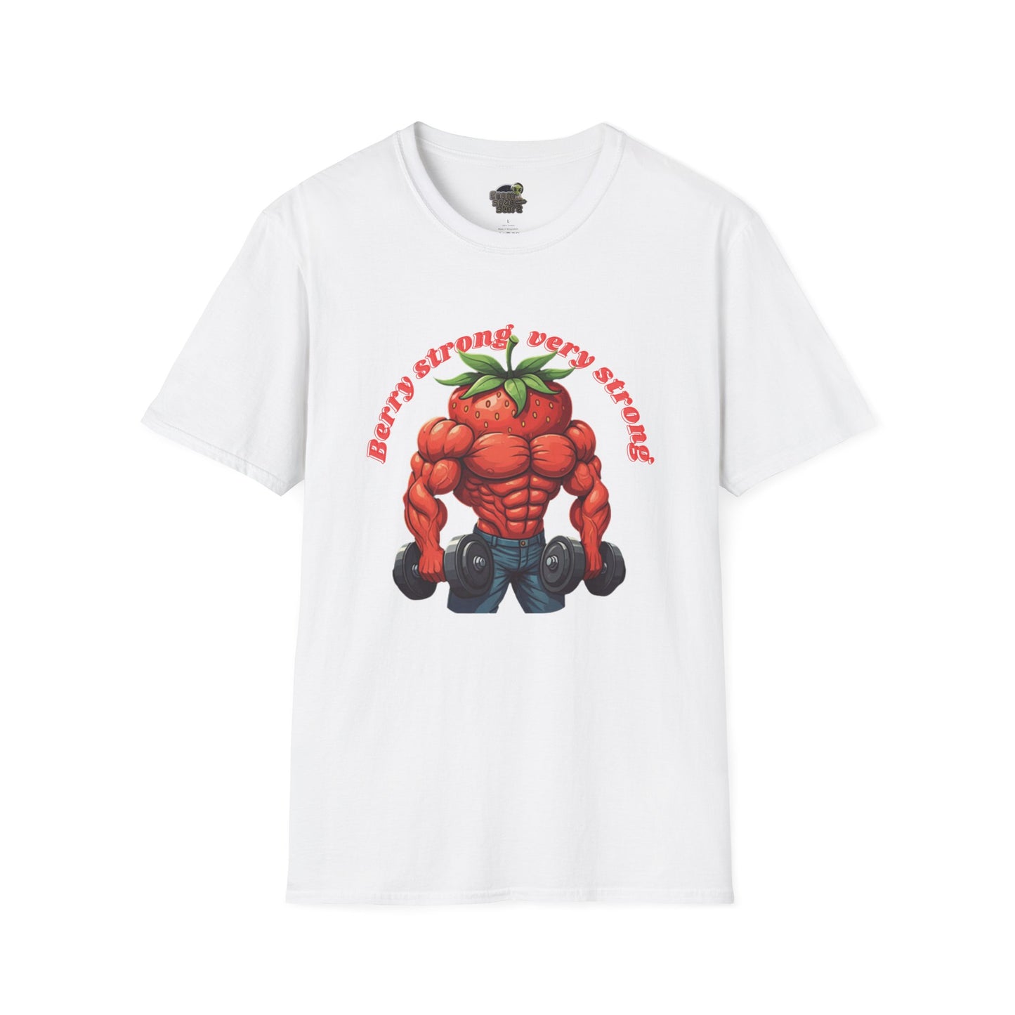 Berry Strong t-shirt: Funny Strawberry Bodybuilder Tee White