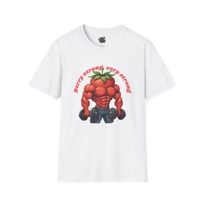 Berry Strong t-shirt: Funny Strawberry Bodybuilder Tee White