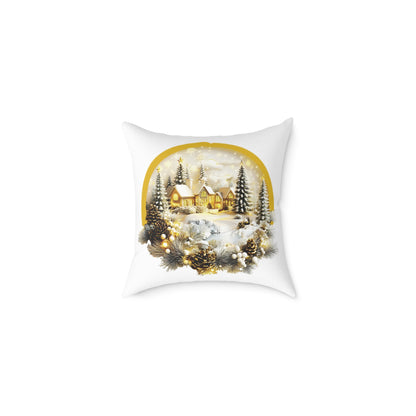 Luxury Golden Winter Village Throw Pillow | Elegant Holiday Cabin Decor