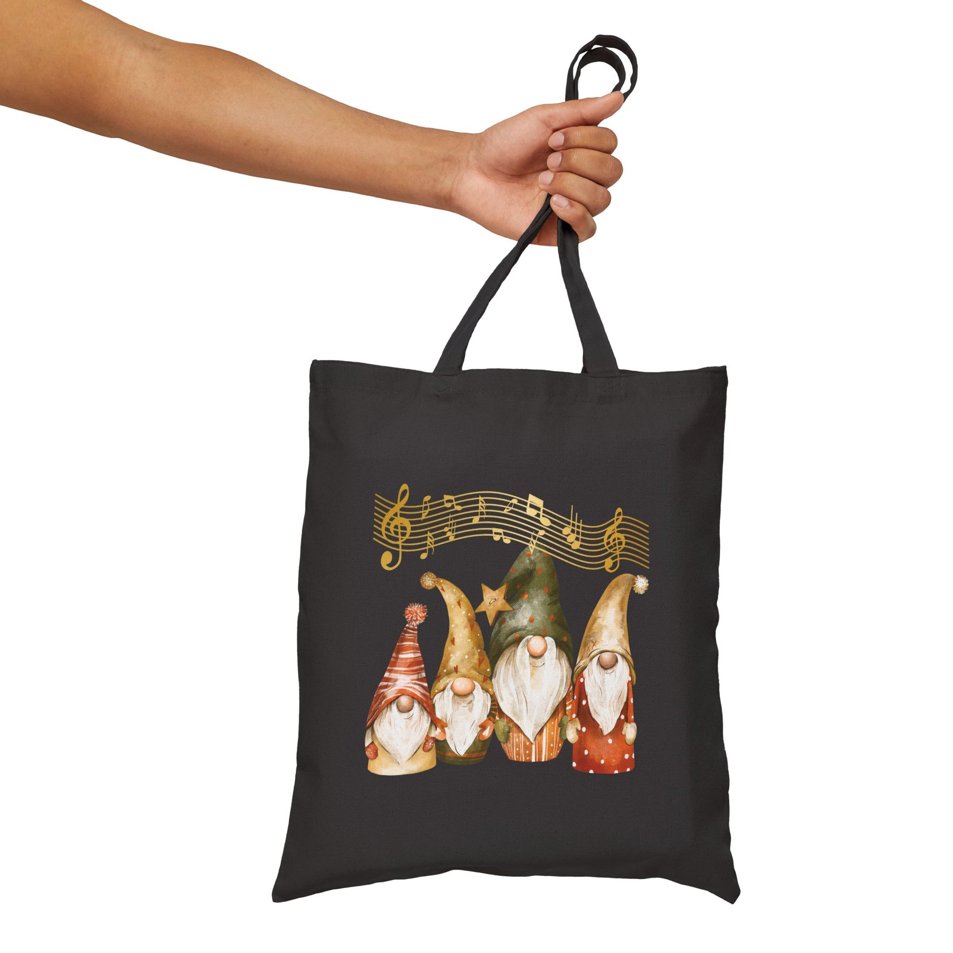 Enchanted Four Gnomes Tote Bag: Carry Your Holiday Cheer & Melodies (Natural & Black Canvas)