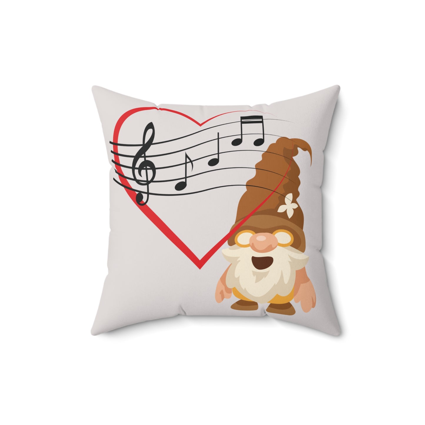 Crimson Love – Red Heart & Treble Clef Gnome Pillow
