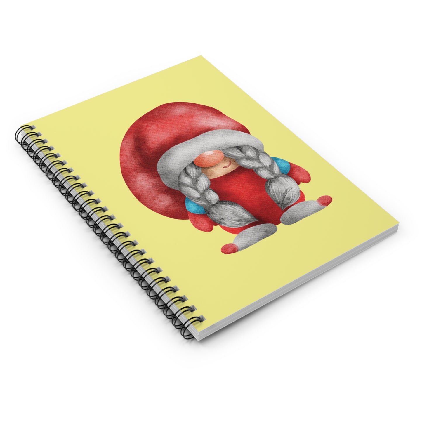 Sweet Lady Gnome Spiral Notebook - Red Winter Journal with Braids - Cozy Stationery Gift