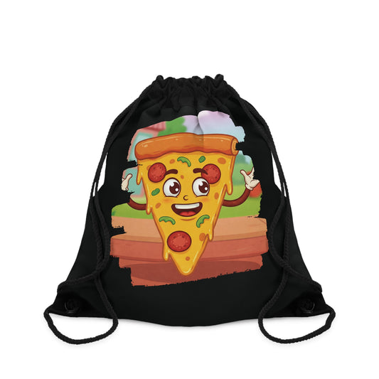 The Cheesy Charmer – Happy Pizza Slice Drawstring Bag