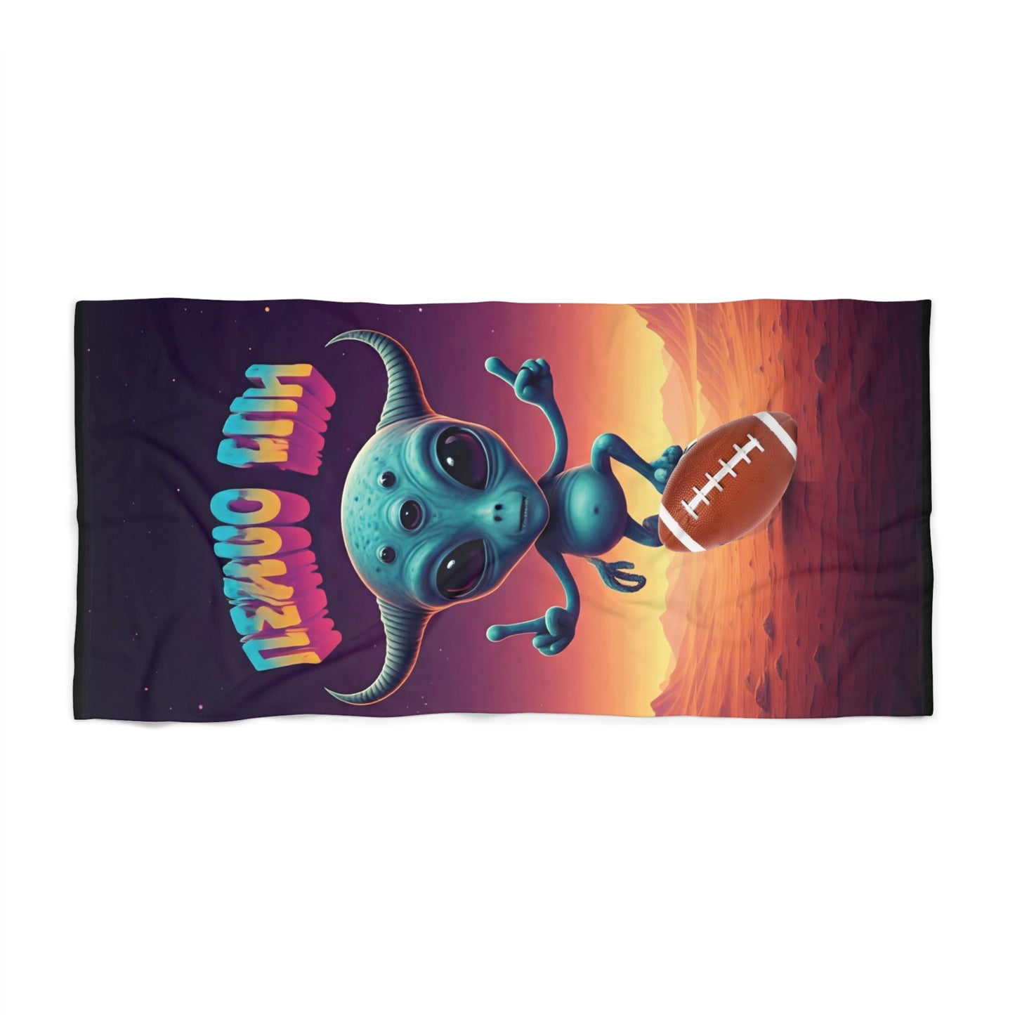 Score Big! Tackle Fun with Our Awesome Alien Football Player Beach Towel! 30" × 60"