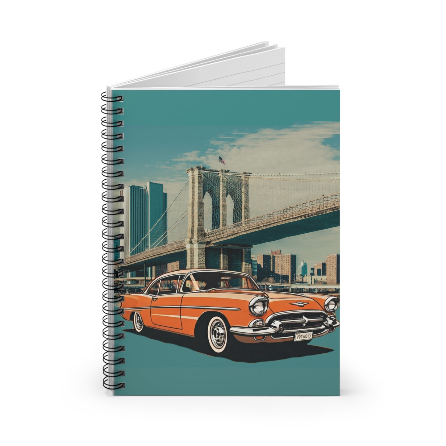 '57 Bel Air Brooklyn Bridge Spiral Notebook | Vintage American Sedan NYC Journal