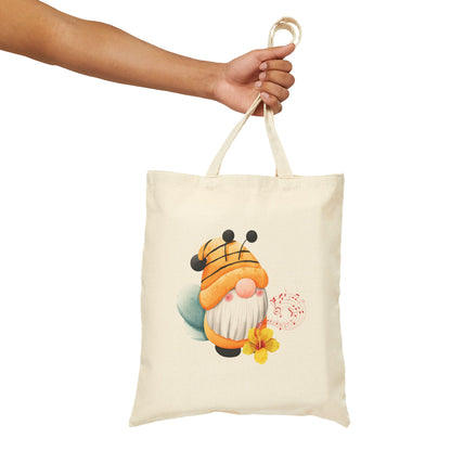 Mystical Bee Gnome Tote Bag: Carry Your Melodies & Magic (Natural & Black Canvas)