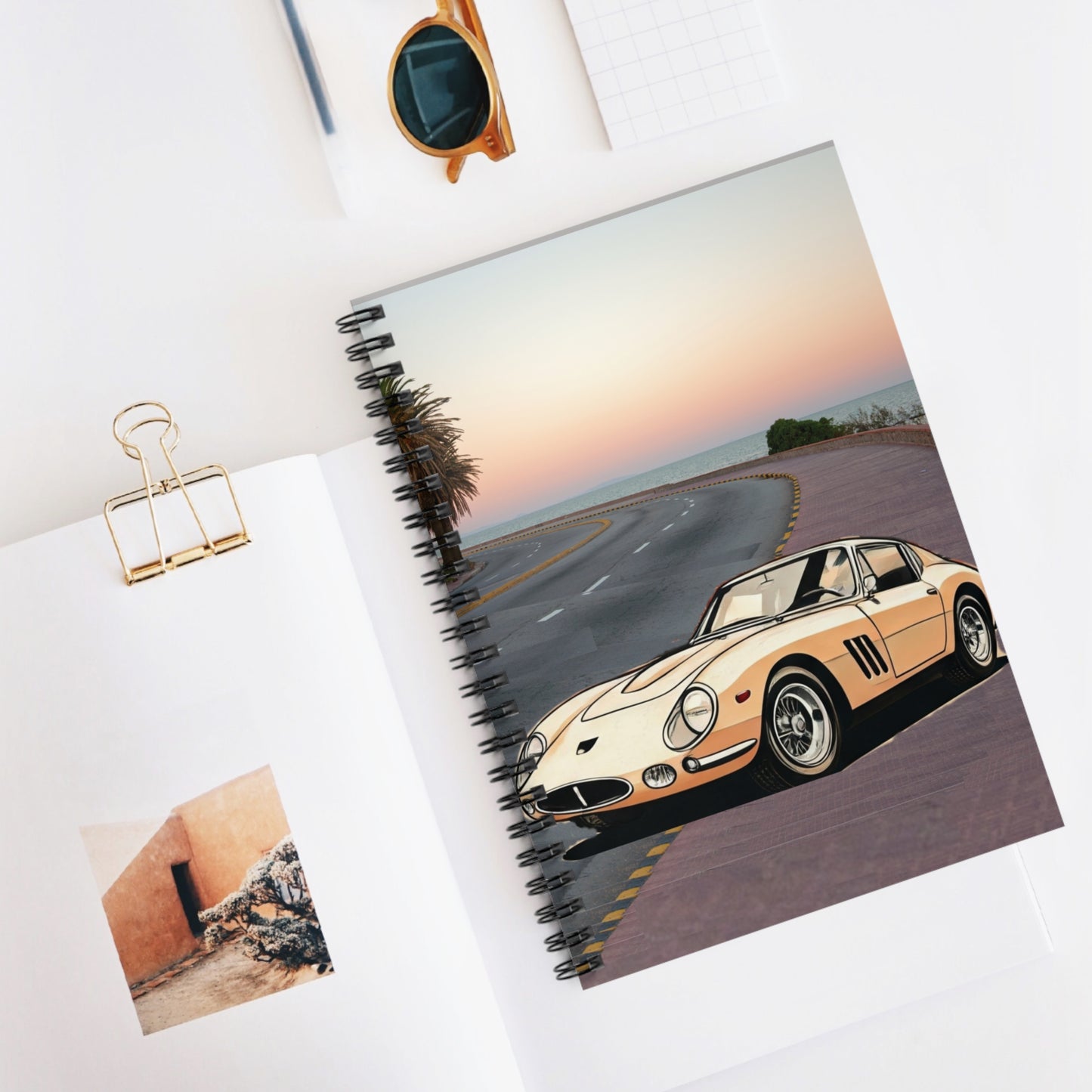 Classic Italian GT Coastal Drive Spiral Notebook | Vintage Ferrari Style Sports Car Journal