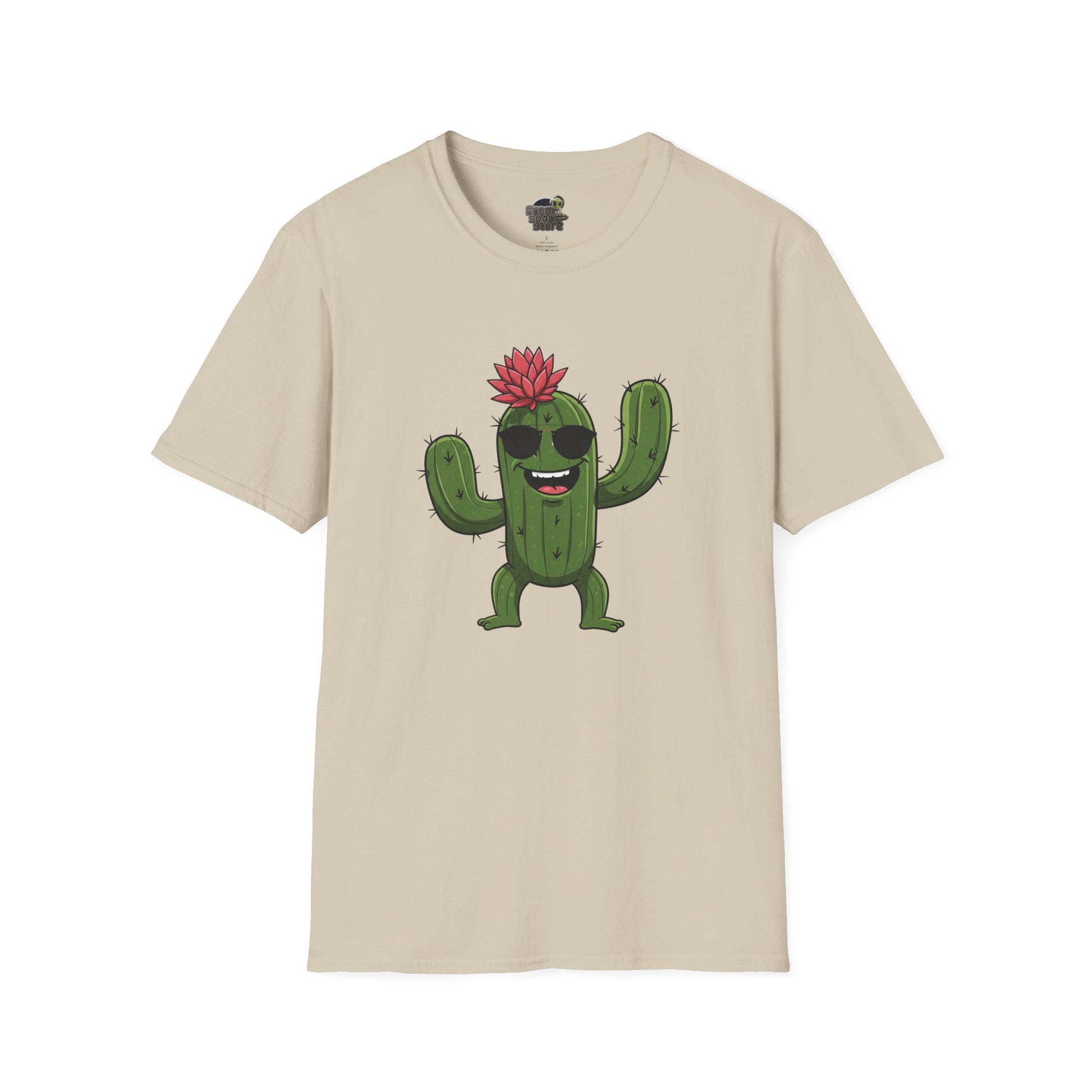 Cactus Mania T-Shirt: Fun Cactus with Sunglasses | Organic Cotton Tee for Nature Lovers Sand