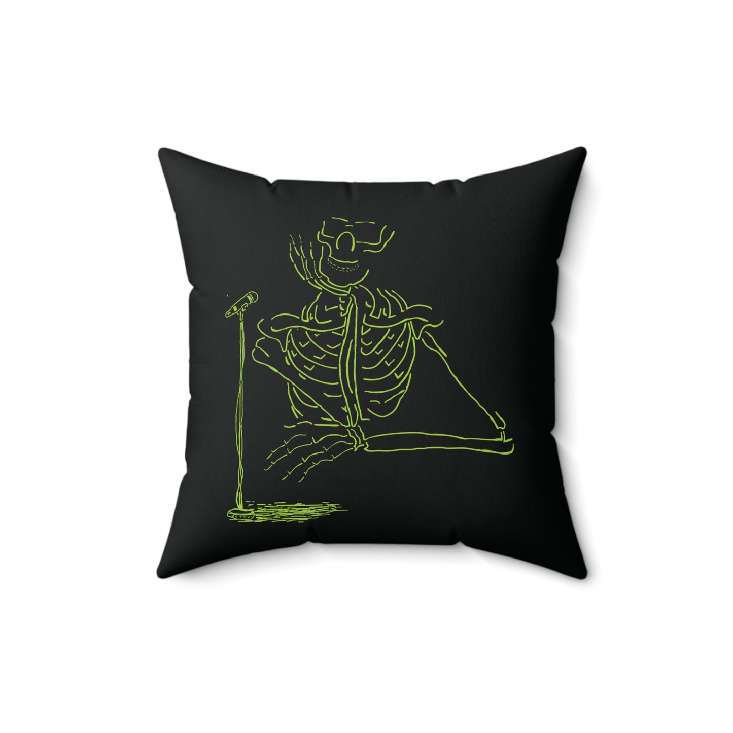 Unplugged & Unbound: Sitting Singer Skeleton Pillow