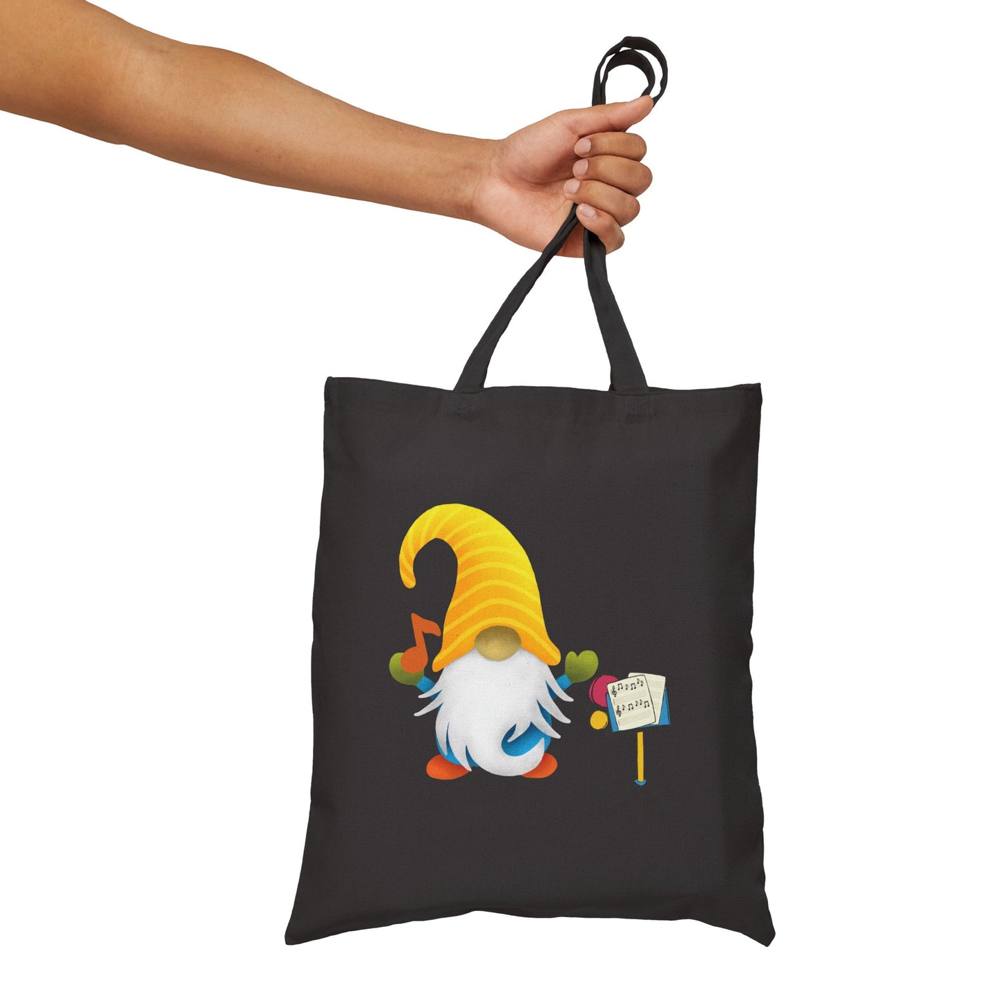 Melodious Gnome Music Stand Tote Bag: Carry Your Harmony & Whimsy (Natural & Black Canvas)