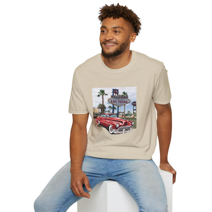Vegas Cruiser T-Shirt: Retro Las Vegas Sign & Classic Red Car | Vintage Road Trip Tee