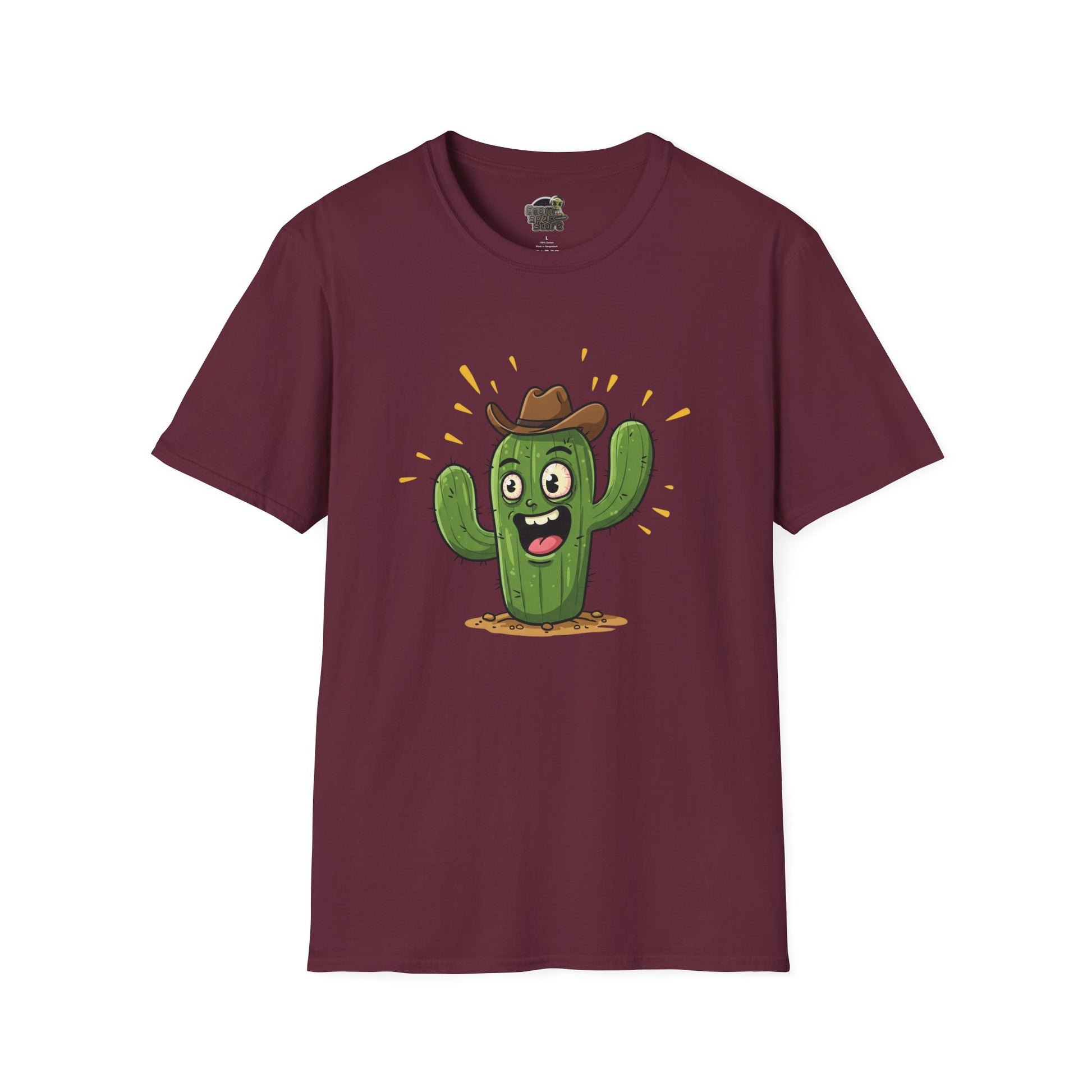 Cactus Mania T-Shirt: Yeehaw! Funny Cowboy Cactus Tee | Organic Cotton Unisex Shirt Maroon