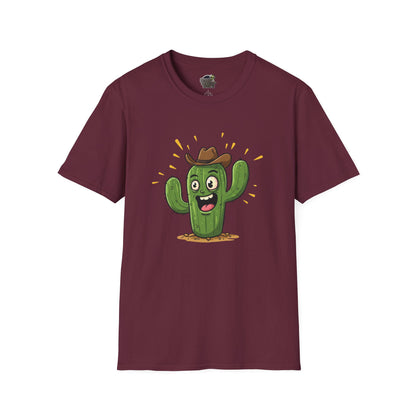Cactus Mania T-Shirt: Yeehaw! Funny Cowboy Cactus Tee | Organic Cotton Unisex Shirt Maroon