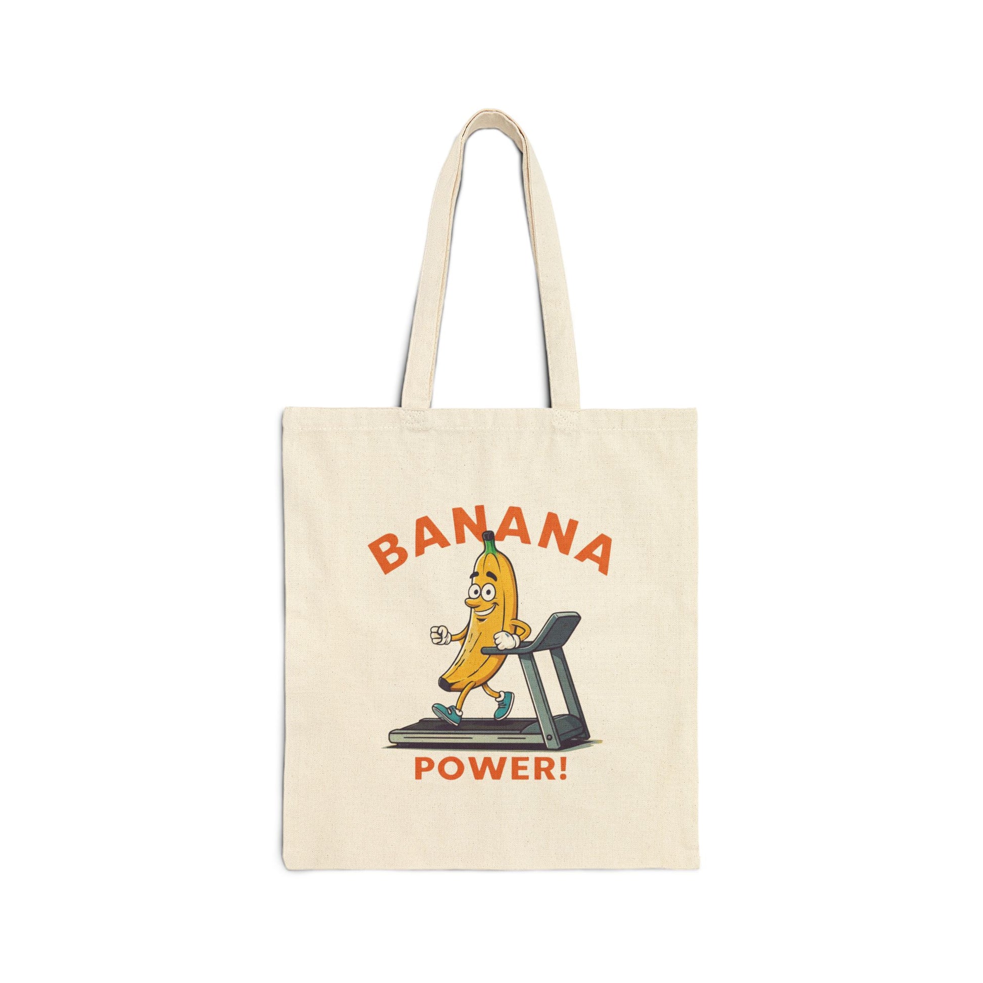 Banana Power Tote Bag: Funny Running Fruit Canvas Bag Natural 15" x 16"