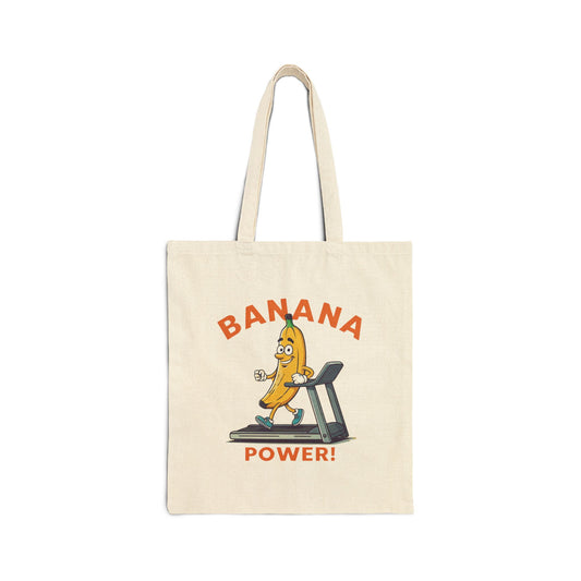 Banana Power Tote Bag: Funny Running Fruit Canvas Bag Natural 15" x 16"