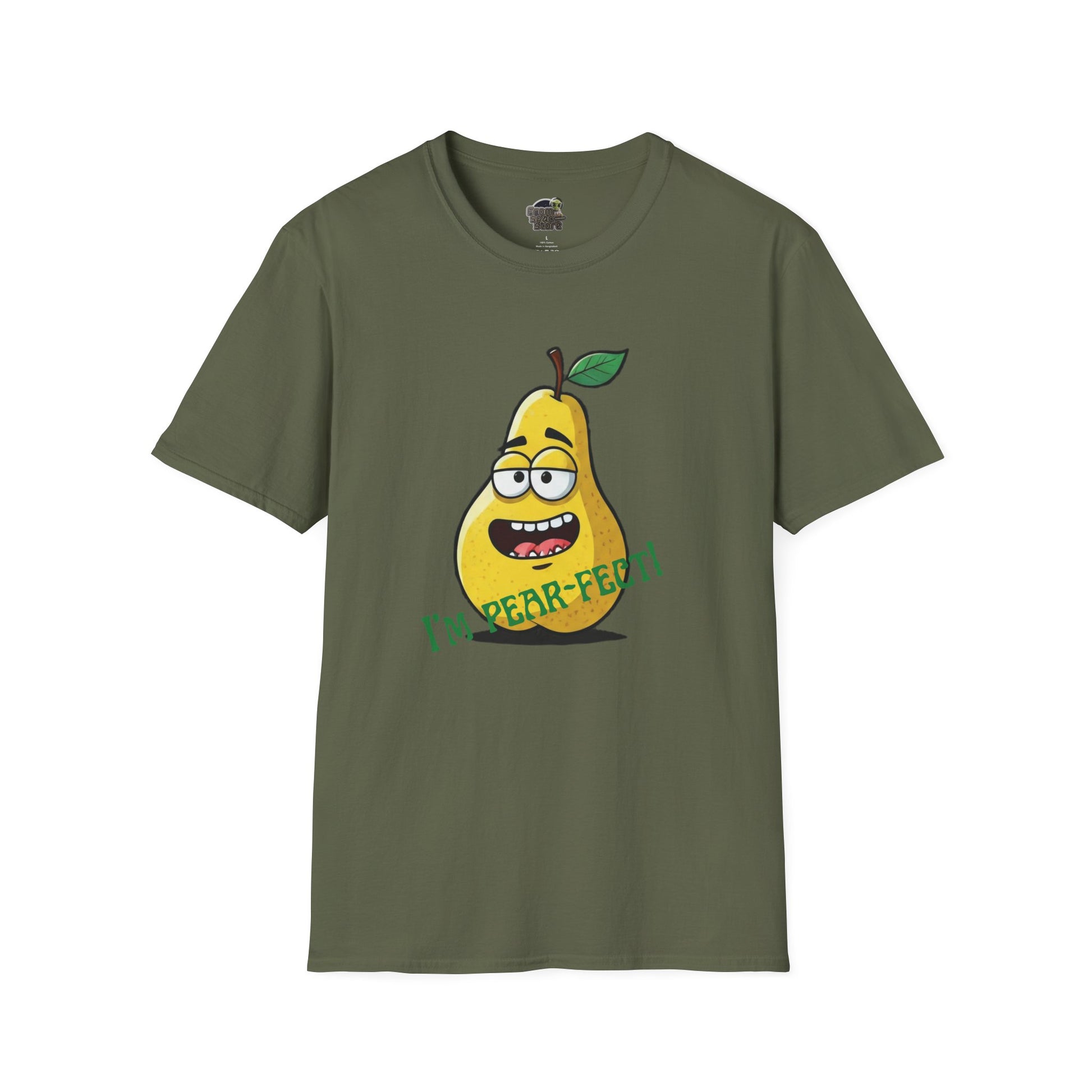 Pear T-Shirt: Funny "I'm Pear-fect" Graphic Tee | Organic Cotton & Unique Design Military Green