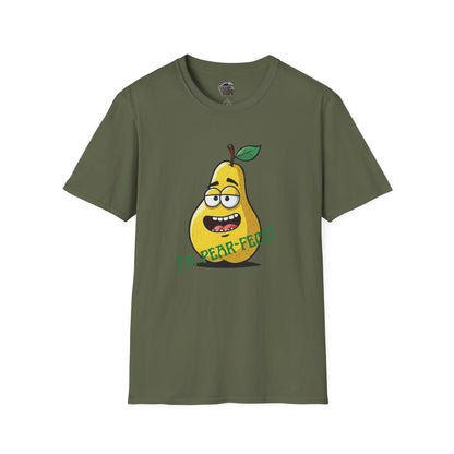 Pear T-Shirt: Funny "I'm Pear-fect" Graphic Tee | Organic Cotton & Unique Design Military Green