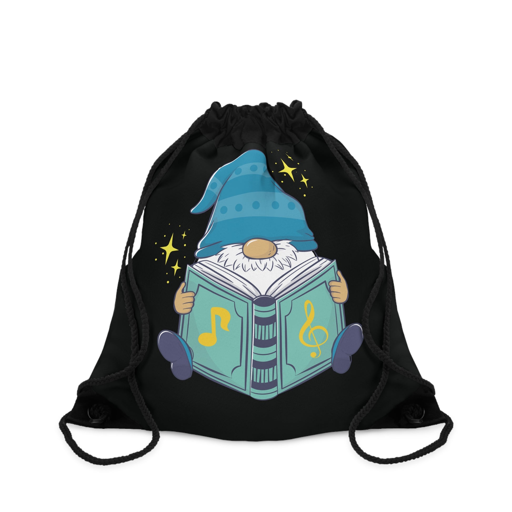 Enchanting Light Blue Gnome with Music Book Drawstring Bag: Whimsical & Wise One size