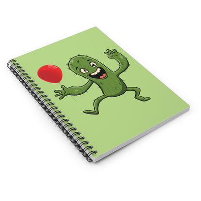 Cactus with Red Balloon Spiral Notebook | Unique Minimalist Journal & Cute Plant Lover Gift