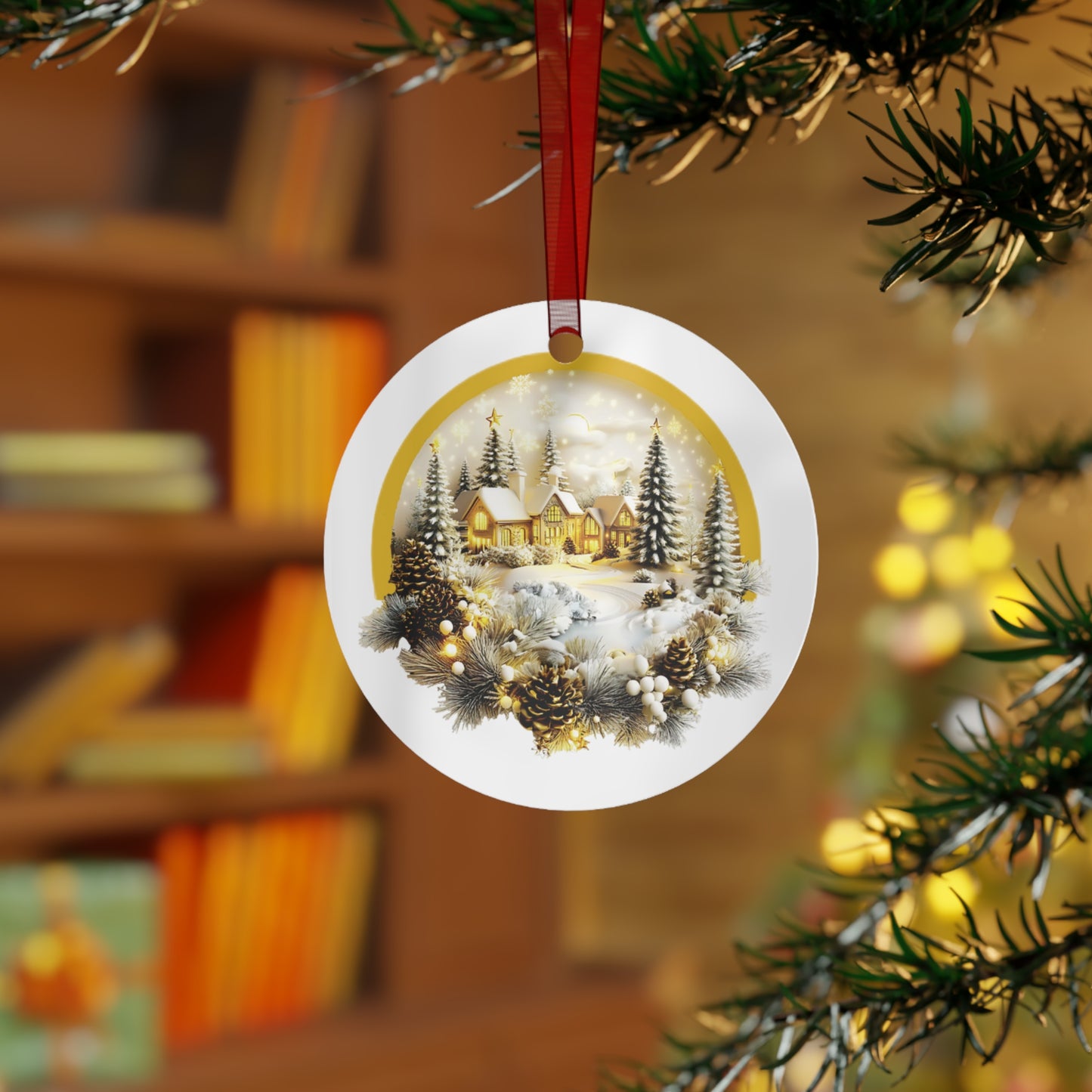 Cozy Winter Village Christmas Ornament – Double-Sided Metal Heirloom
