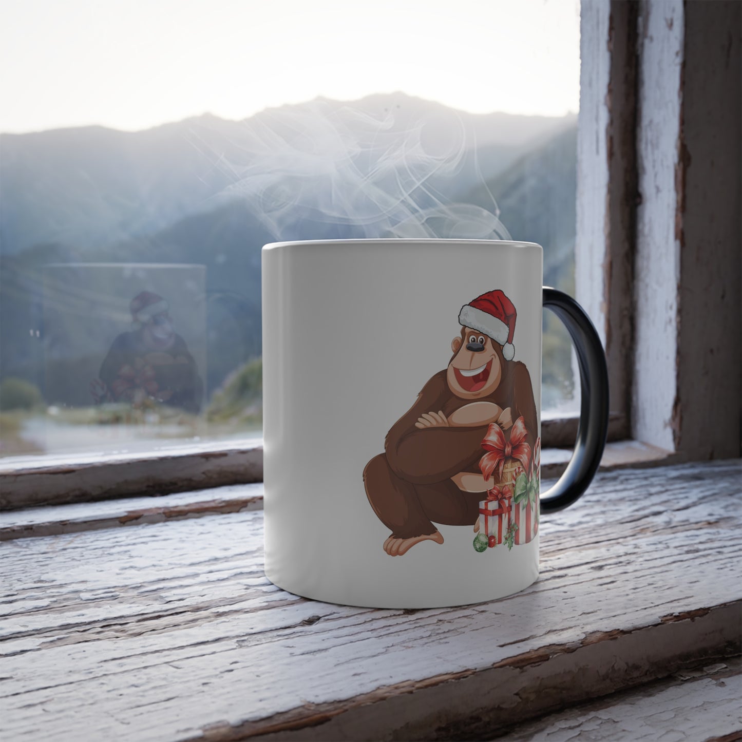 Cheerful Gorilla Christmas Magic Mug | Heat-Reactive Holiday Gift Coffee Cup