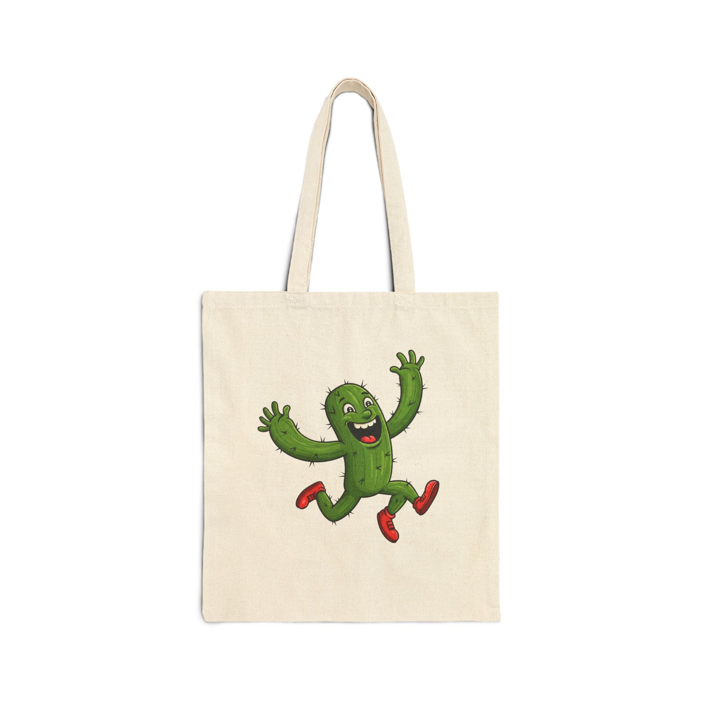 Running Cactus Tote Bag - Your Quirky & Eco-Friendly Everyday Essential Natural 15" x 16"
