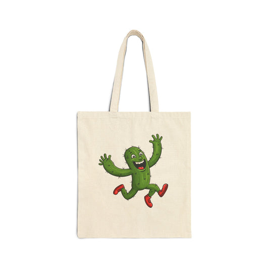 Running Cactus Tote Bag - Your Quirky & Eco-Friendly Everyday Essential Natural 15" x 16"