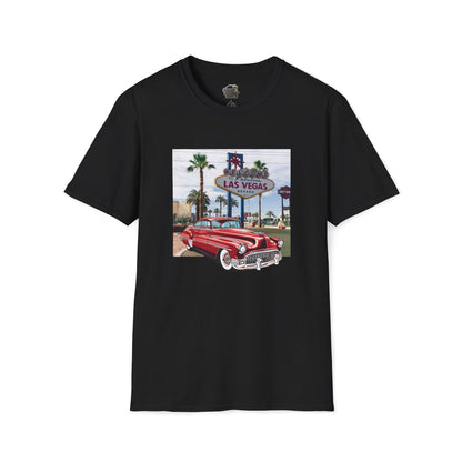 Vegas Cruiser T-Shirt: Retro Las Vegas Sign & Classic Red Car | Vintage Road Trip Tee