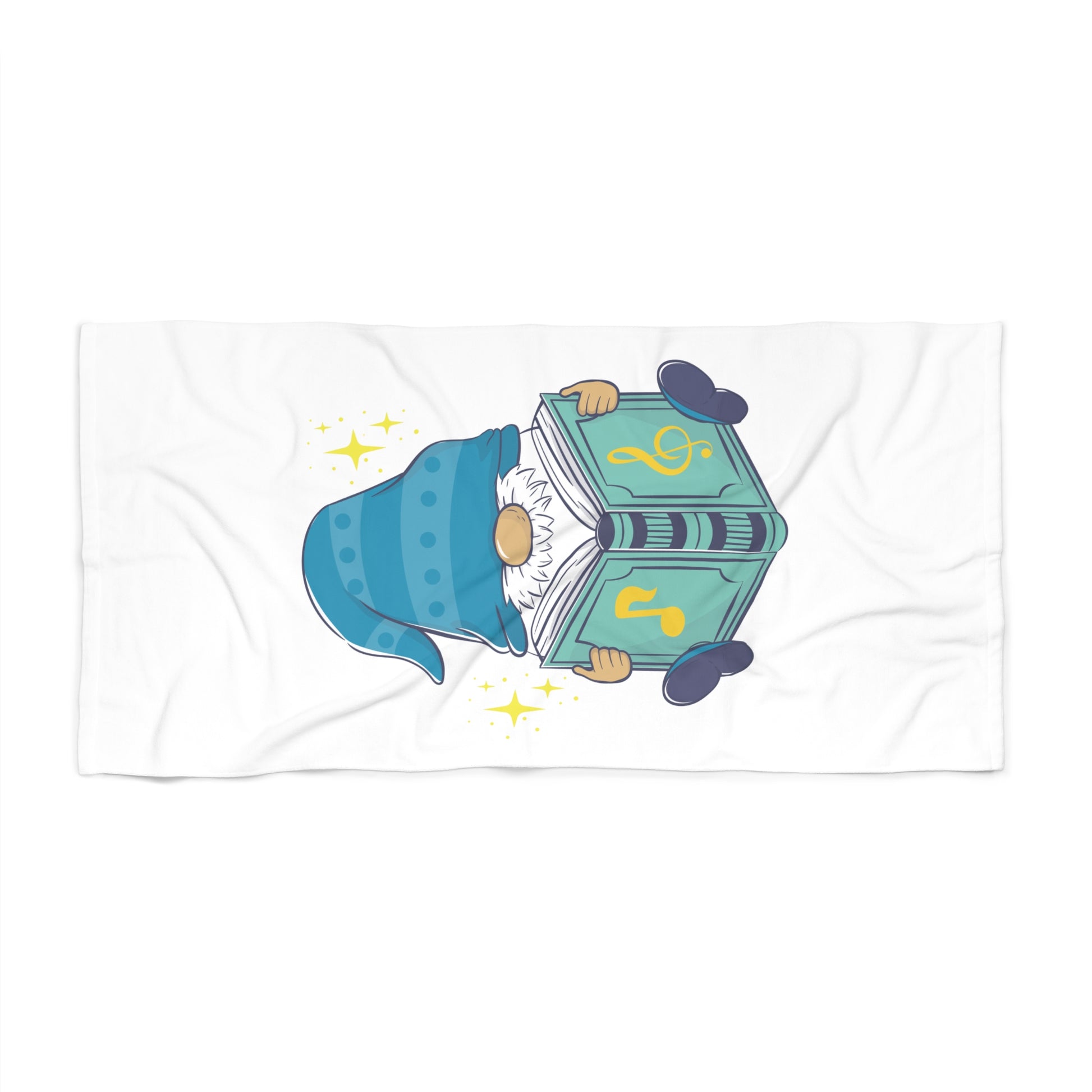 Dive into Stories: Light Blue Gnome with Book Beach Towel! 30" × 60"