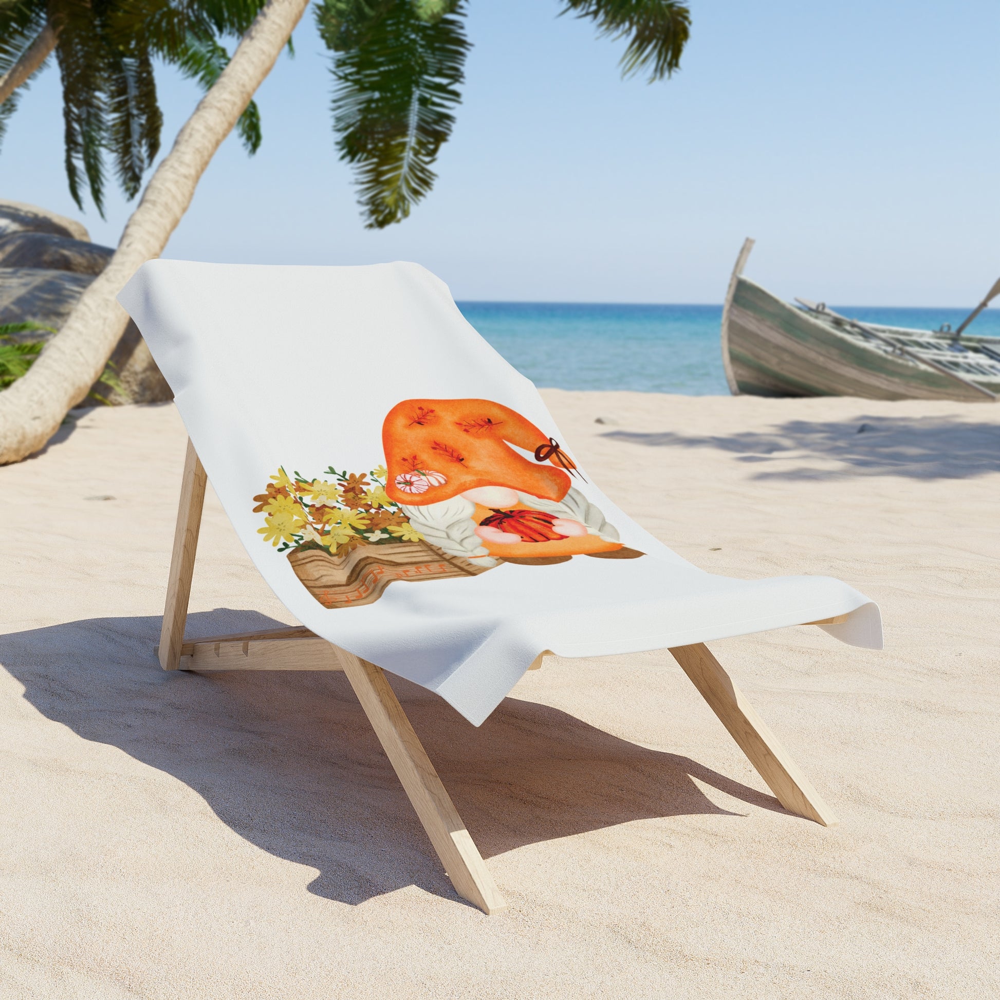 Autumn Charm Meets Summer Fun: Gnome Flower Pot Beach Towel! 30" × 60"