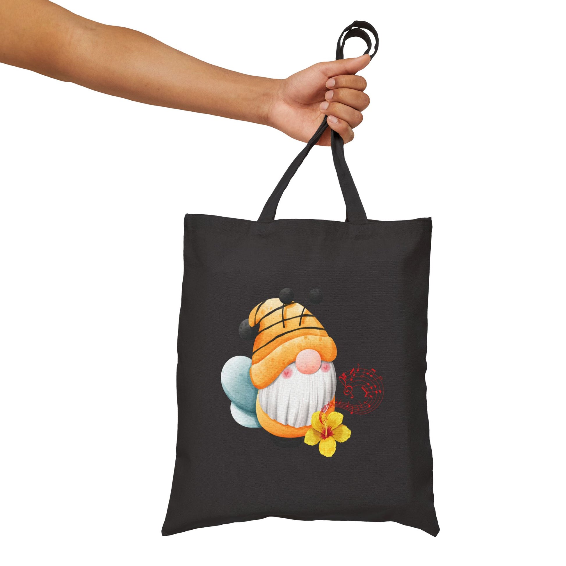 Mystical Bee Gnome Tote Bag: Carry Your Melodies & Magic (Natural & Black Canvas)