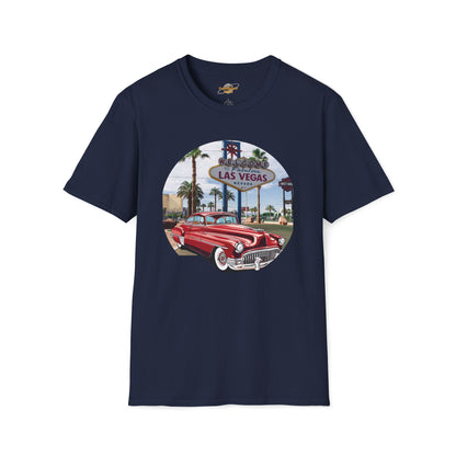 Vegas Cruiser T-Shirt: Retro Las Vegas Sign & Classic Red Car | Vintage Road Trip Tee