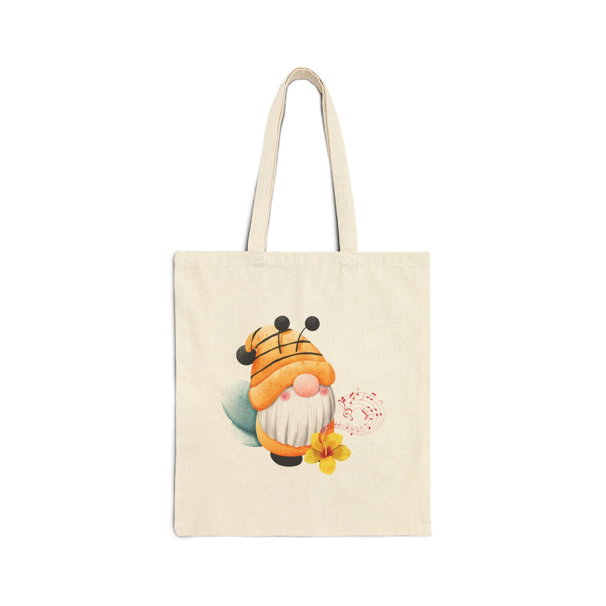 Mystical Bee Gnome Tote Bag: Carry Your Melodies & Magic (Natural & Black Canvas) Natural 15" x 16"