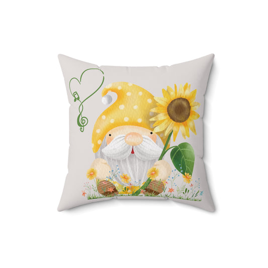 Sun-Kissed Soul – Sunflower & Green Heart Gnome Pillow