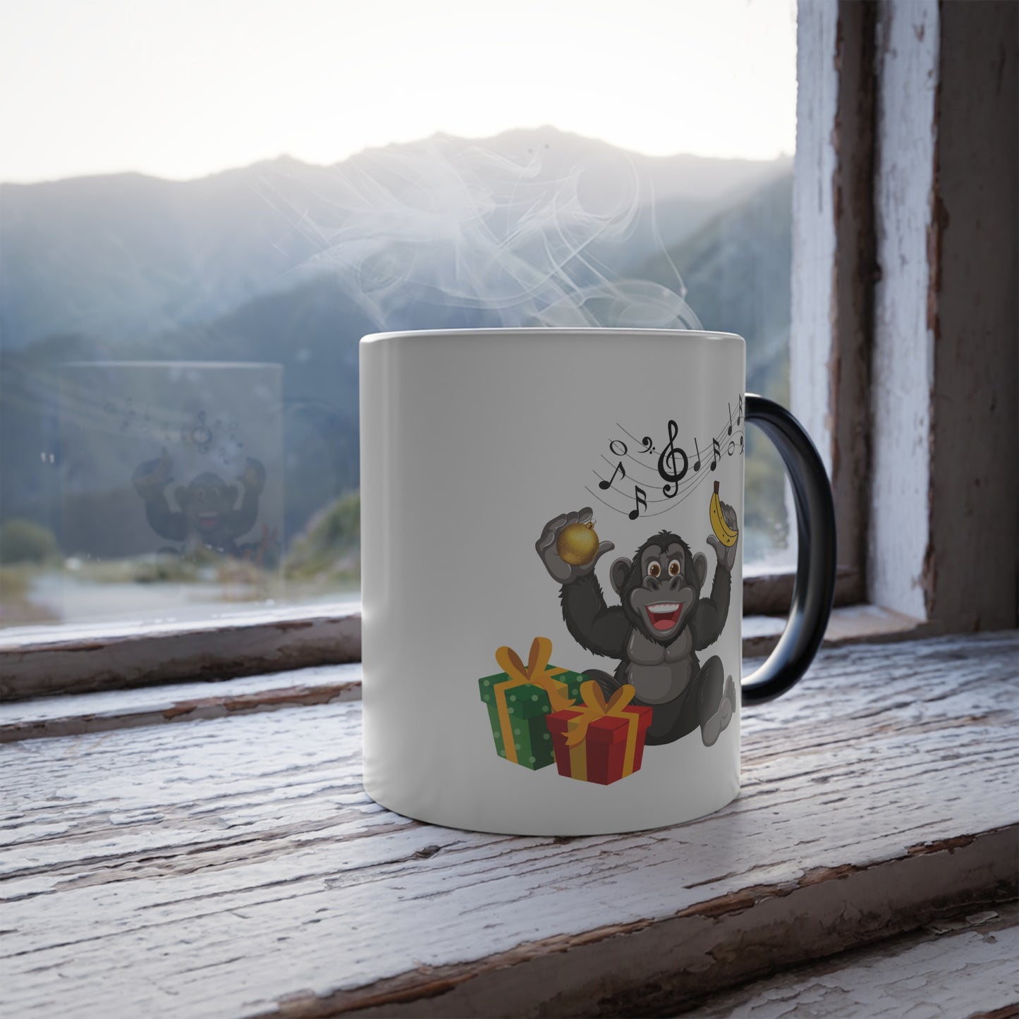 Happy Monkey Christmas Magic Mug | Singing Ape Heat-Reactive Coffee Cup