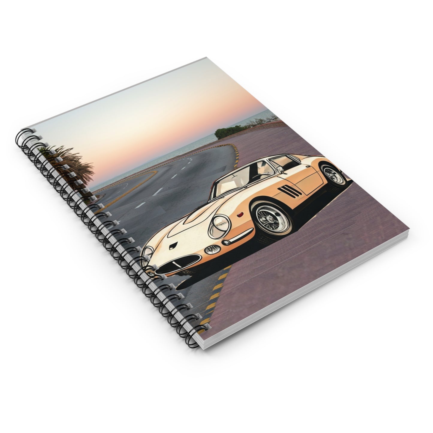 Classic Italian GT Coastal Drive Spiral Notebook | Vintage Ferrari Style Sports Car Journal