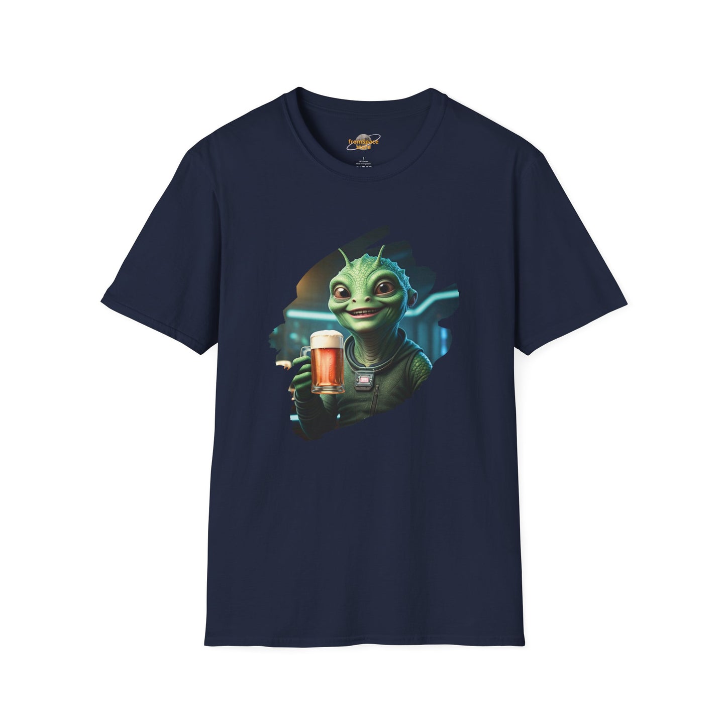 Alien T-Shirt with Beer Unisex: Funny Space Pub Print - Organic Cotton, Various Sizes & Colors