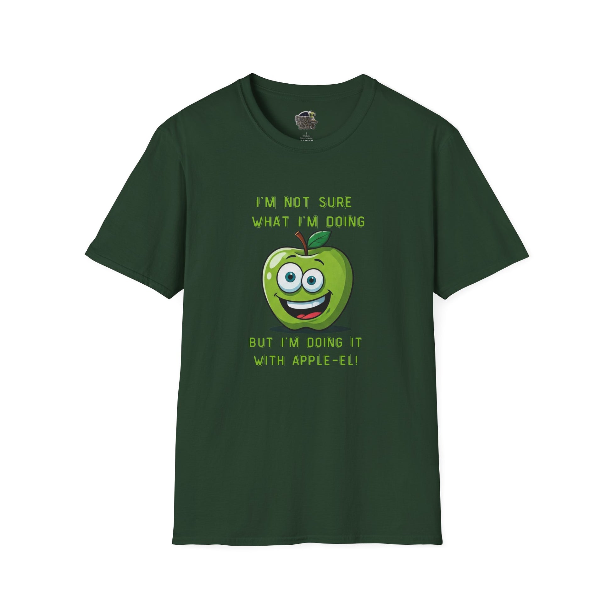 Apple-El t-shirt: Funny Smiling Apple Positive Tee Forest Green