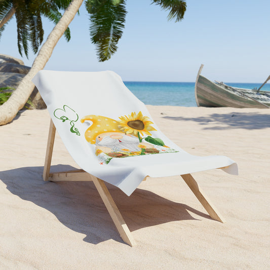 Sunny Days & Sweet Melodies: Gnome with Sunflower Beach Towel! 30" × 60"